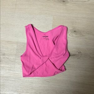 Garage Fuchsia V-Neck Ribbed Girly Twist Crop Top